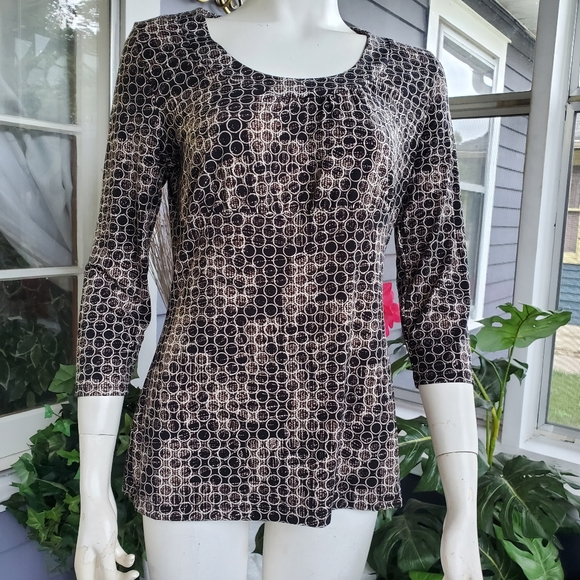 Liz Claiborne Poly Spandex Circle Print Top Size Small - Picture 5 of 6